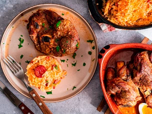 Borrego assado com arroz de forno